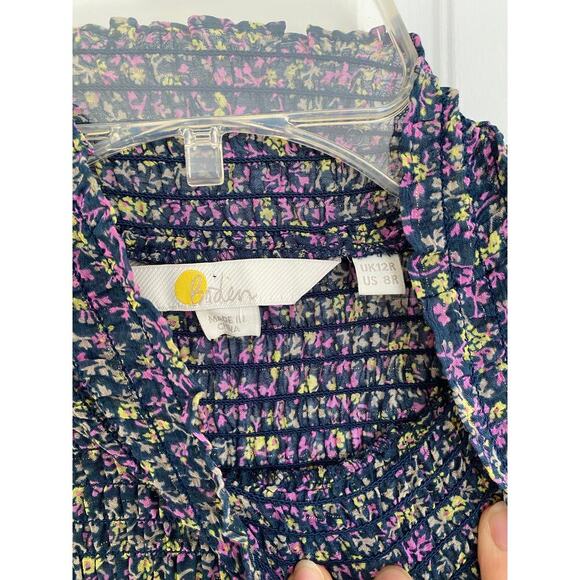 BODEN Smocked Yoke Floral Metallic Tie Waist Long Sleeve Mock Neck Dress 8 - Picture 14 of 16